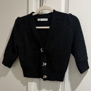 Zara Elegant Dark Navy Knit Cardigan